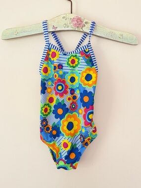 Little Dolfin Girls Swimsuit One Piece Floral Stripes 5